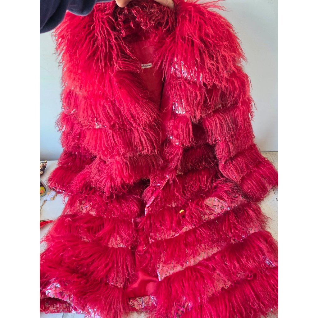 Antique France Unique Sheep Alpaca ? Coat Fashion Runway Unique Jacket Women's M